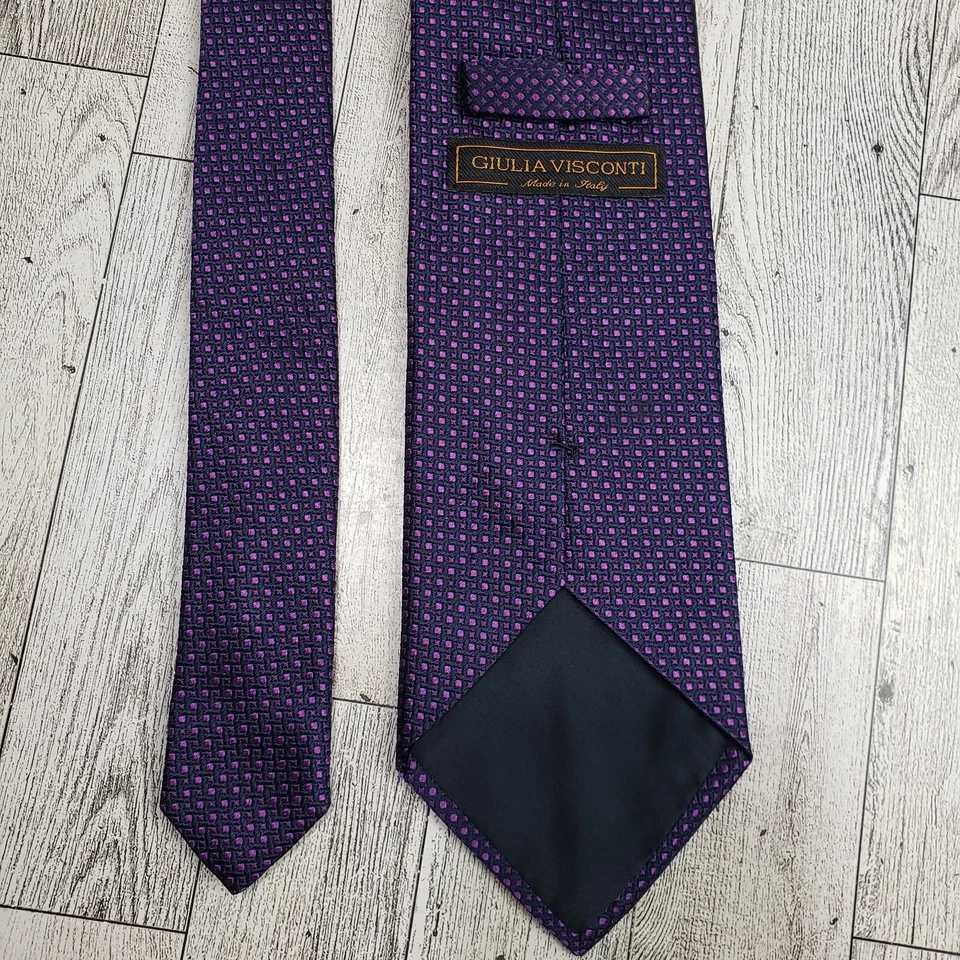 Corbata para hombre GIULIA VISCONTI 100 % seda diseñador ITALIA geométrico azul/púrpura Foto 4 de 4