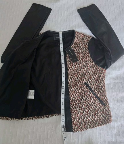 NWT BCBG MAXAZRIA Red, White, Black Tweed Faux Leather Zip Jacket Size Small - Picture 11 of 12