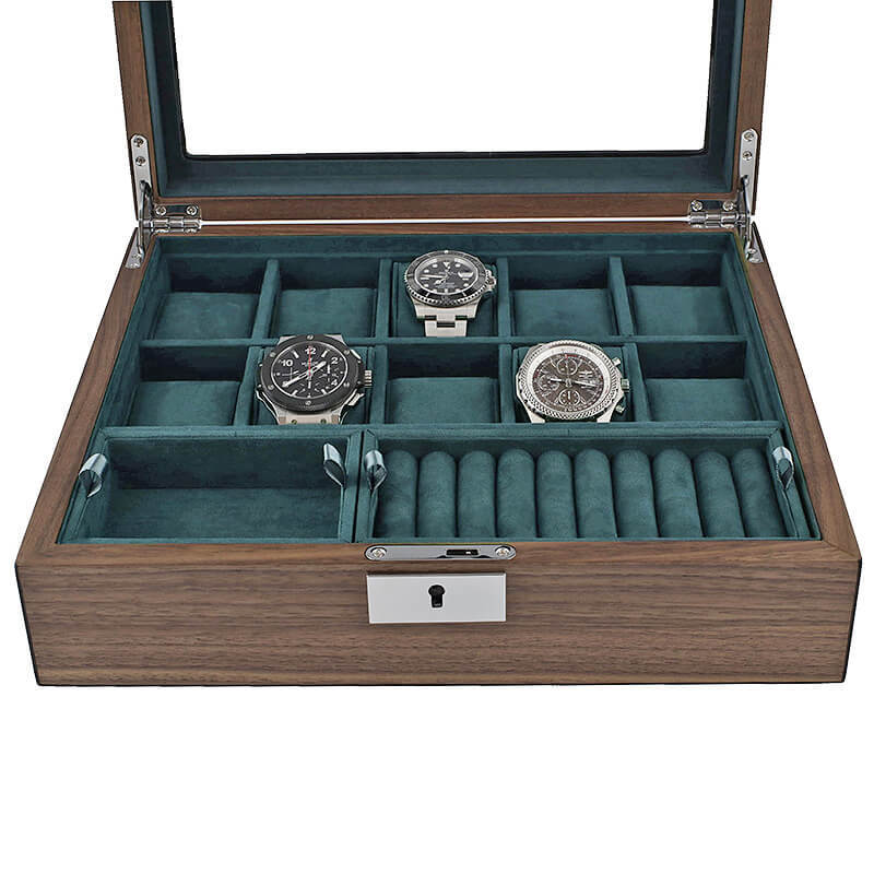 10 Watch Box with Cufflink Storage Natural Walnut Finish by