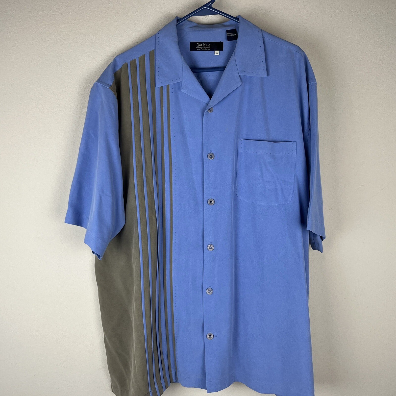 Nat Nast Luxury 100 Silk Camp Shirt Bowling Blue Gray Size Large eBay