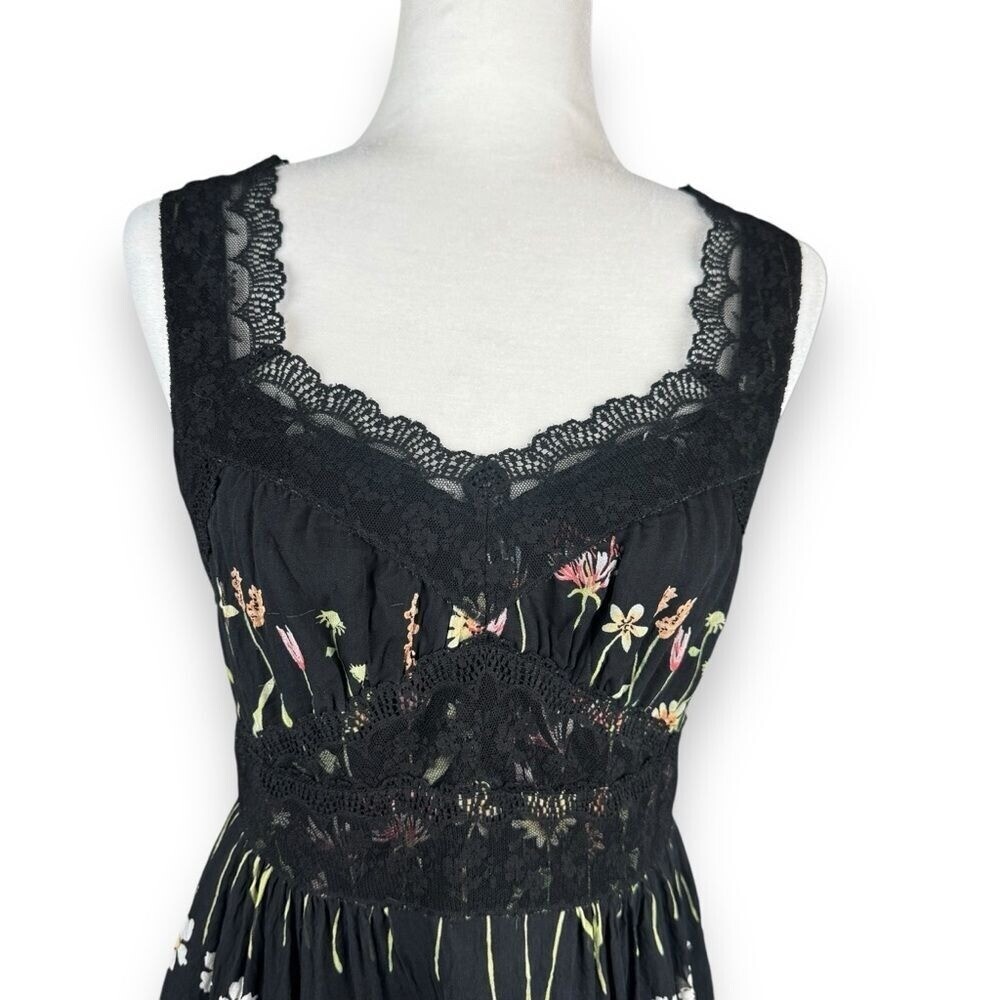 Anna Sui Anthropologie Womens Silk Babydoll Dress Size 6 Floral Whimsigoth Fairy