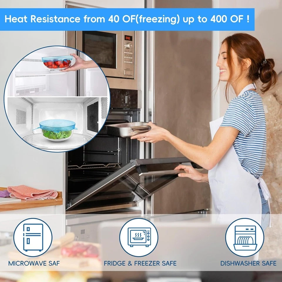 Paquete de 6 tapas elásticas de silicona reutilizables para almacenamiento de alimentos de cocina juego de cubiertas Foto 4 de 4