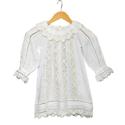 Doen Midi Dress 5 Years Girl Kids Long Puff Sleeve Ruffle Crochet Boho NEW 41038