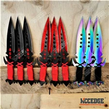 3 COLOR 3PC 7.25" TACTICAL RESCUE  Knife SET NINJA KUNAI Hunting +Sheath