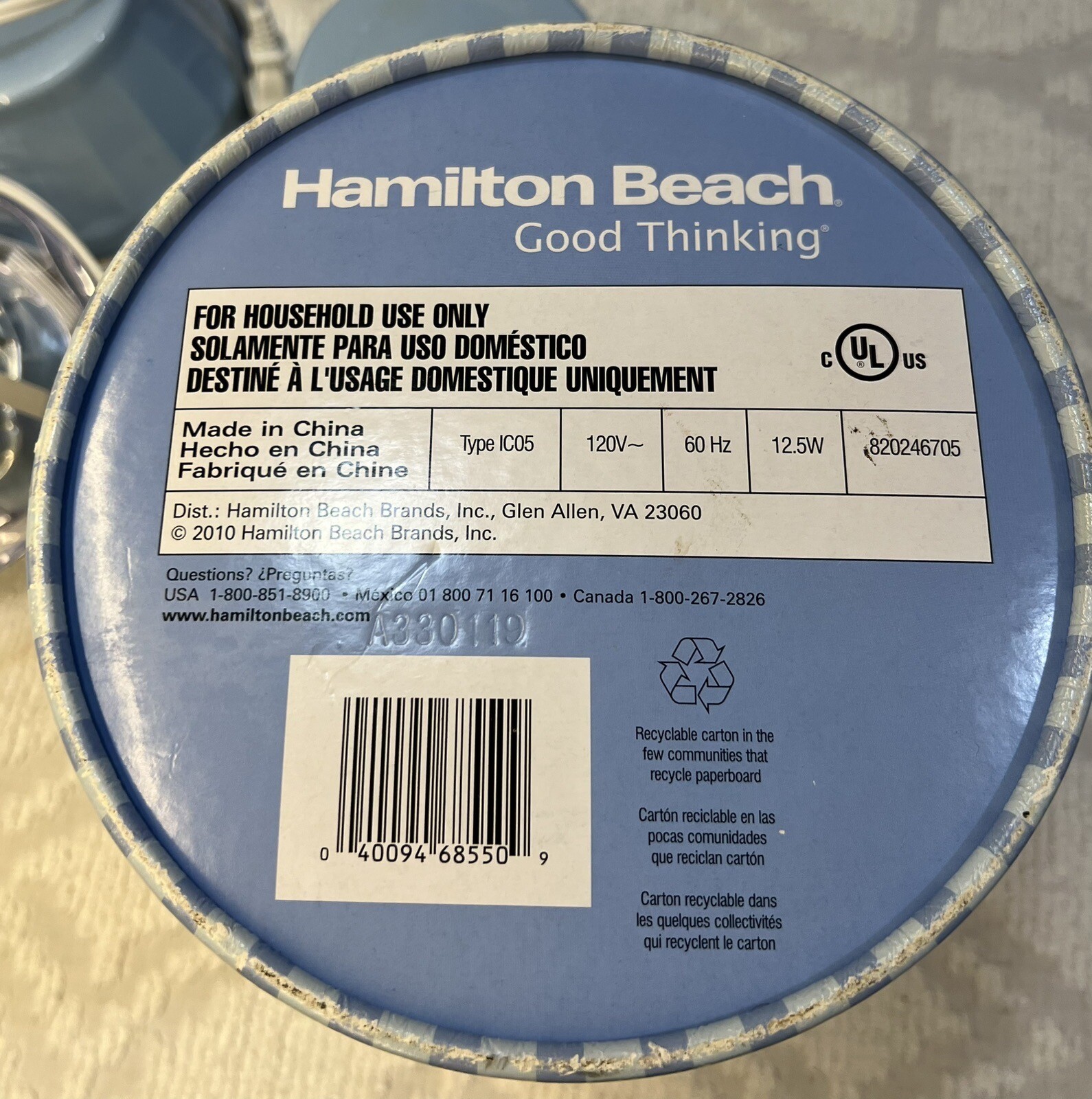 Hamilton Beach Half Pint Ice Cream Maker Blue 2 Freezer Bowls W/ Recipes 68550E