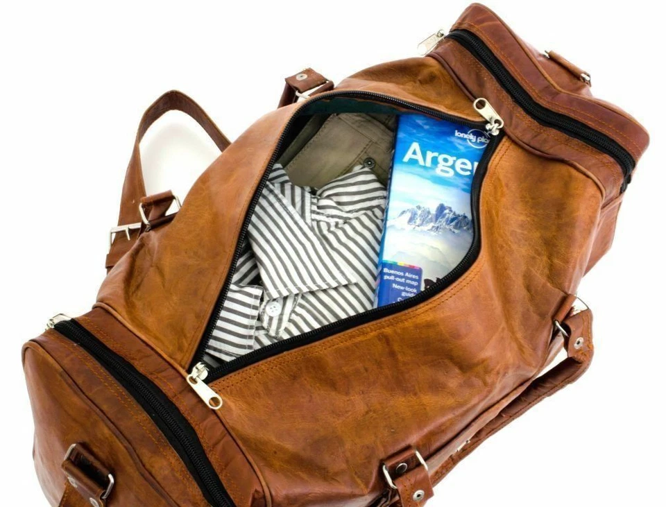 Genuine Leather luggage gym weekend overnight Women duffle bag 20" vintage - image 3 of 4