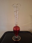 Vintage Glass Red Gold Vase Gold Trim Fluted Top Rim — photo 2