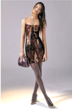 New Anthropologie Strapless Sequin Mini Dress Size 4 Black Motif Color With Tags