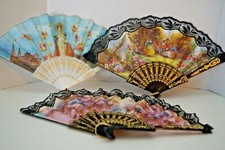 3 VTG SPAINISH HAND FAN 2 FILIGREE W/ LACE