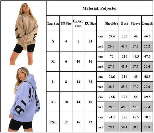 Blakely Hoodies Women's Baggy Hooded Sweatshirt Long Sleeve Pullover Jumper Tops - Picture 3 of 16