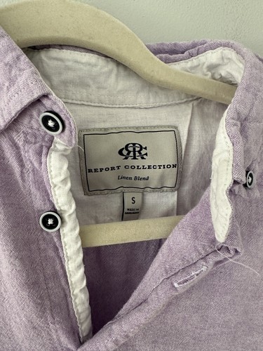 Report Collection Heritage SmallCasual Button Up Shirt Purple Linen Short Sleeve - Picture 3 of 6