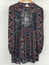 Free People Mini Dress Tunic Fairy Women Small Black Red Floral Crochet Boho