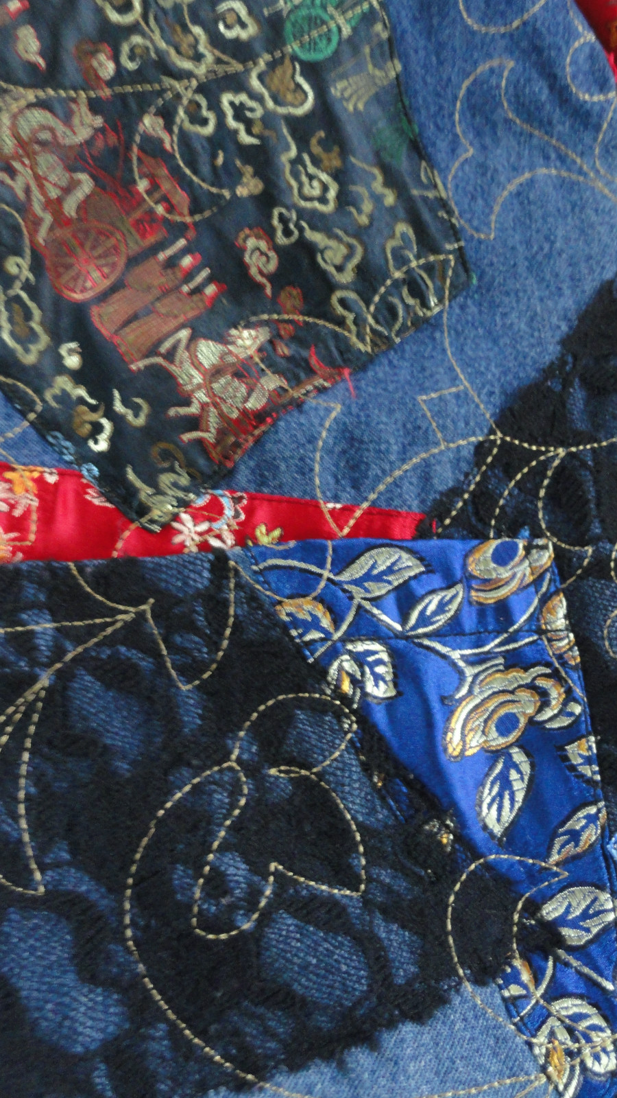 Chico's Asian Silk Patchwork Denim Jacket Misses … - image 5