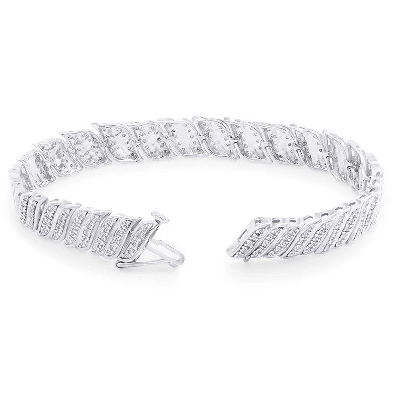 Brazalete de tenis de plata esterlina enchapado en rodio con eslabones en S de diamantes naturales de 1 quilate Foto 3 de 4