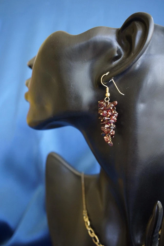 Ohrringe Hänger Gold Granat Trauben Jugendstil Hochzeit Event - Bild 3 von 4