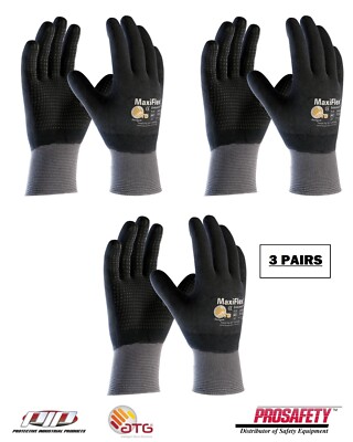 PIP 34-846 ATG MaxiFlex Micro Foam Nitrile Grip WORK GLOVES Dotted Palms 3 PAIR
