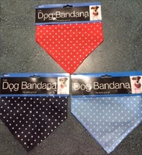 Polka Dot Dog Bandana with Snap Closure - Collar - Red, Blue, Black - Up to 22"