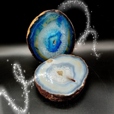 Set of Two Blue Agate Geode Slices