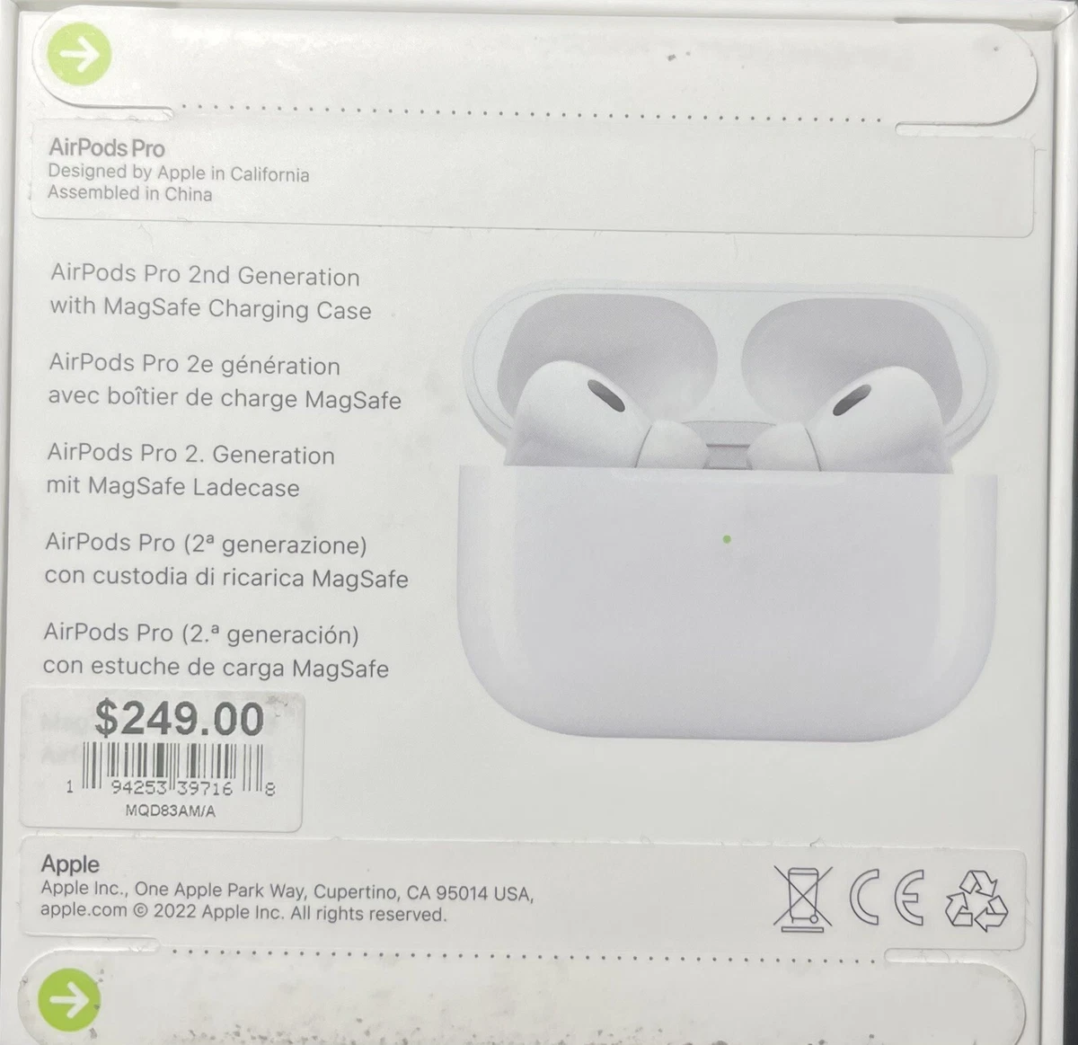 Apple AirPods Pro 2nd Generation with MagSafe Wireless Charging Case - White