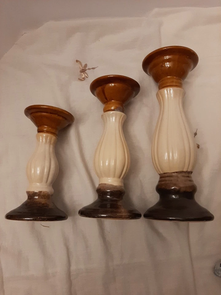 At Home Ceramic Pedestal Pillar Candle Holder Large 8", 10", 12” Candlesticks 3e - Image 2 of 4