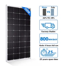 200Watt 12V Solar Panel Monocrystalline Solar Charging for RV Home Shed Camping