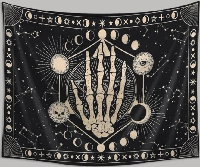 NEW 38 x 30 Moon Phases Sun Around Skeleton Hand Stars