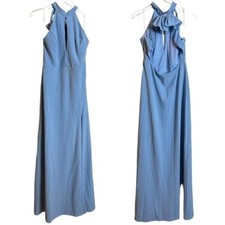 Lulus Striking Elegance Light Blue Bow Backless Halter Maxi Dress Size XL
