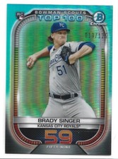 Brady Singer - 2021 Bowman Chrome #BTP-59 Scouts Top 100 Aqua Refractor /125 RC