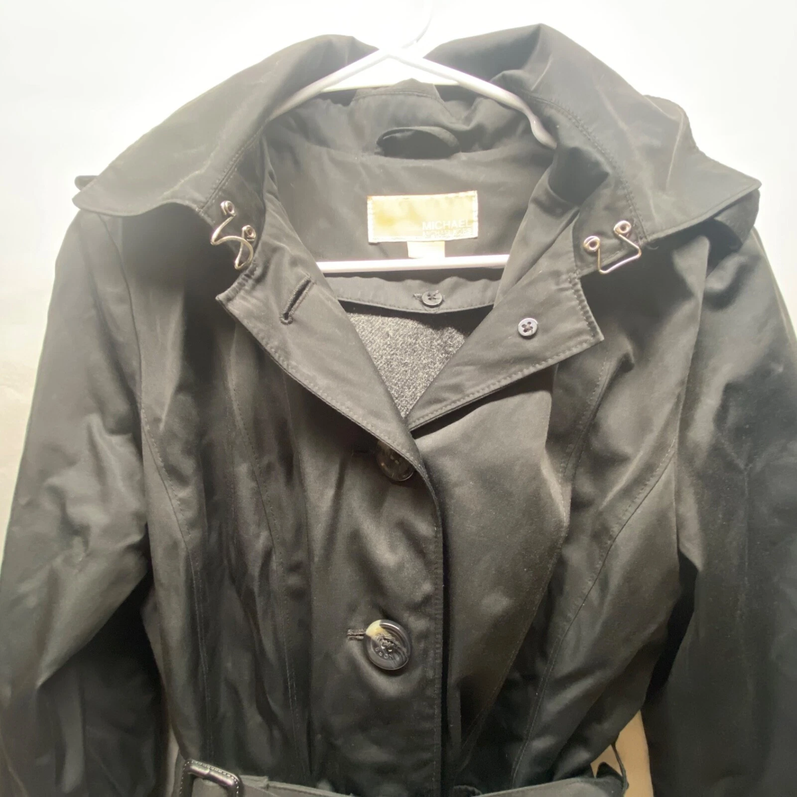 Giacca antipioggia Michael Kors nera trench donna media cappuccio rimovibile foderata ottime condizioni