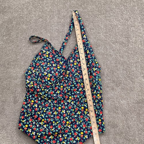 Lands End 1 Piece Swimsuit Women 20W Blue Floral Criss Cross Back Pad Bra Nylon - Picture 5 of 11