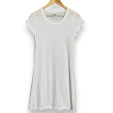 White T-Shirt Dress Short Sleeves Round Neck PCA Casual Sporty Mini Scoop Neck