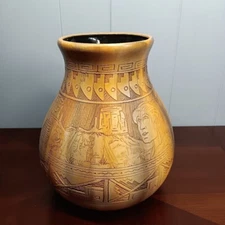 Emily Blackhorse Signed Art Vase Dine Navajo Ceramic Wood Etch Artist