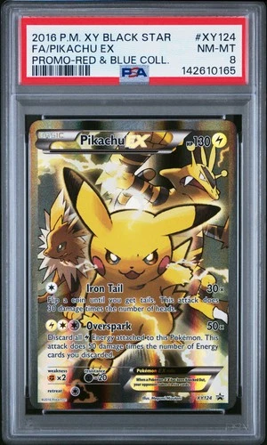 2016 POKEMON XY BLACK STAR PROMO RED & BLUE COLL FULL ART/PIKACHU EX PSA 8
