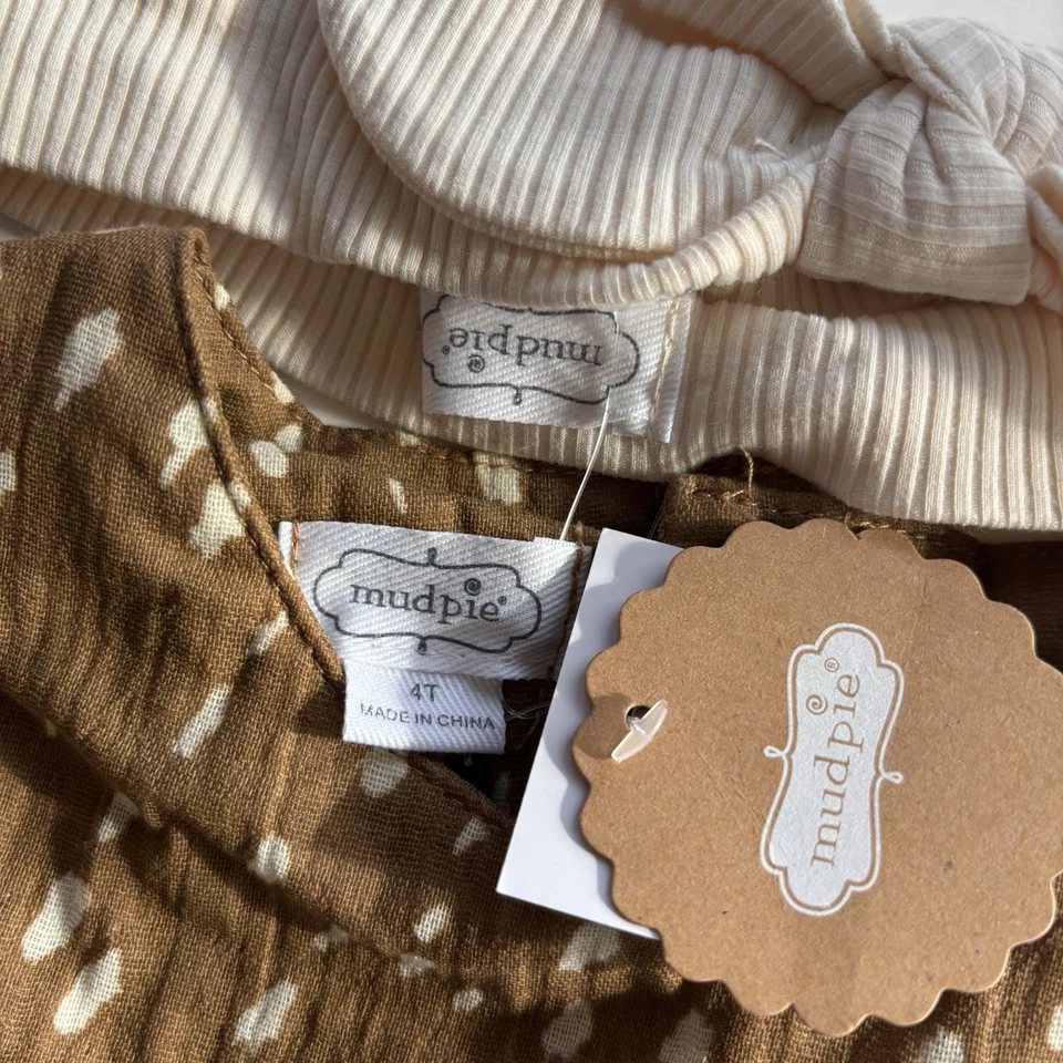 Conjunto de blusa e tiara Mud Pie marrom estampa de animais camisa 4 mangas de babado arco cabelo - Imagem 4 de 4