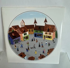 Vintage Villeroy & Boch Made in W Germany Naif Village Scene Square Trivet