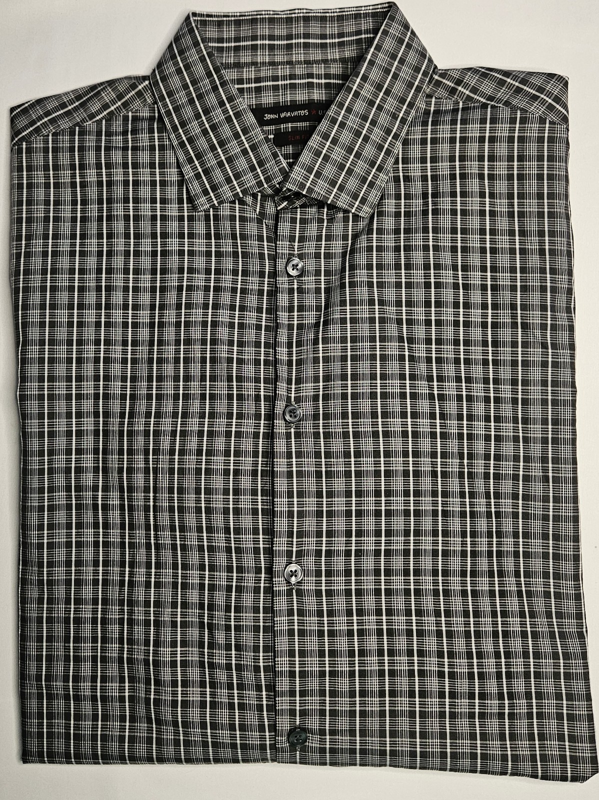 John Varvatos USA Slim Fit 16.5 32-33 Gray Plaid Long Sleeve Button Up Shirt