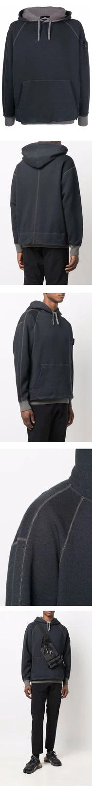 Felpa con cappuccio Stone Island Stone 21FW patch lana stratificata ombra antracite 751960110