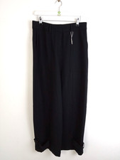 M&S Wide Leg Chino Trousers Size 12 Reg Black High Rise New