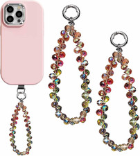 2 PCS Crystal Beaded Phone Wrist Strap Sparkling Phone Charm Chain Cellphone Lan