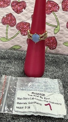 Bomb Party  You Saw Me First  Lab Blue Chalcedony Gold Sz 7 RG95026