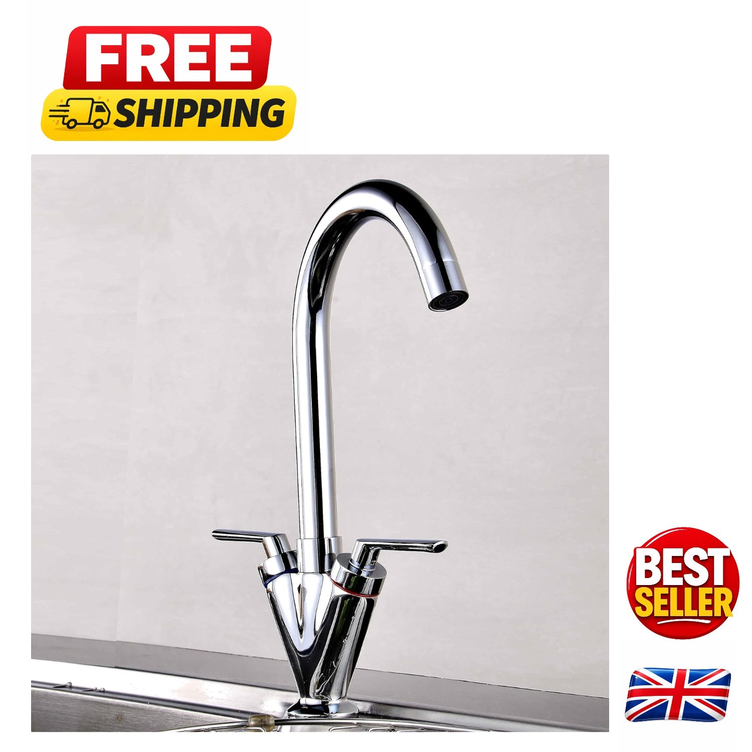 Contemporary Dual Lever Kitchen Mixer Faucet with Swivel Spout & Brass Structure