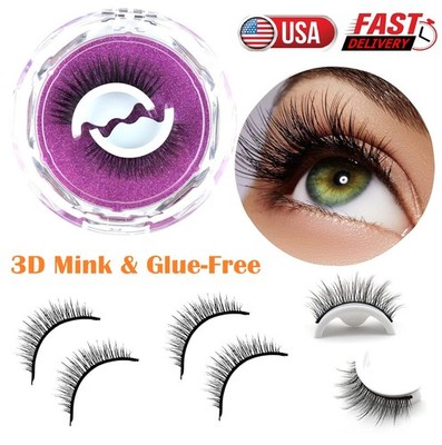 2Pcs Self Adhesive Eyelashes Natural Reusable 3D Mink Glue-Free False Eyelashes