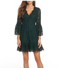 ELIZA J LACE BELL SLEEVE FIT AND FLARE SIZE 10 DRESS V NECKLINE