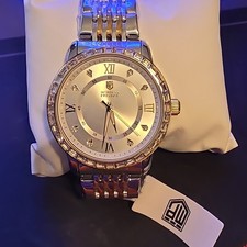 Montres Prestige Men's Quartz Silver Dial Roman/ Diamond Gem-Set Bezel Bracelet