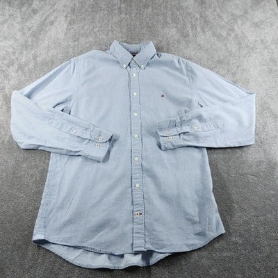 Tommy Hilfiger Hemd Herren mittelblau gepunktet Button Down Baumwolle Freizeit