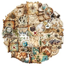 PRSTINCOL 100Pcs Vintage Sticker Pack,Cute Map Design Scrapbook