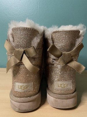 UGG MINI BAILEY BOW SPARKLE GLITTER GOLD BOOTS SIZE US 7 WOMENS