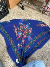 Challis By Berkshire Floral Scarf 100 Polyester Blue 47"x47" Vintage Italy