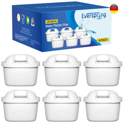 EVERSPRING Wasserfilter 6 Stück Kalkentfernung Aktivkohle Harz