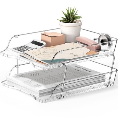 Simple Houseware 2-Tier Clear Stackable Letter Tray Organizer   2-Tier,
